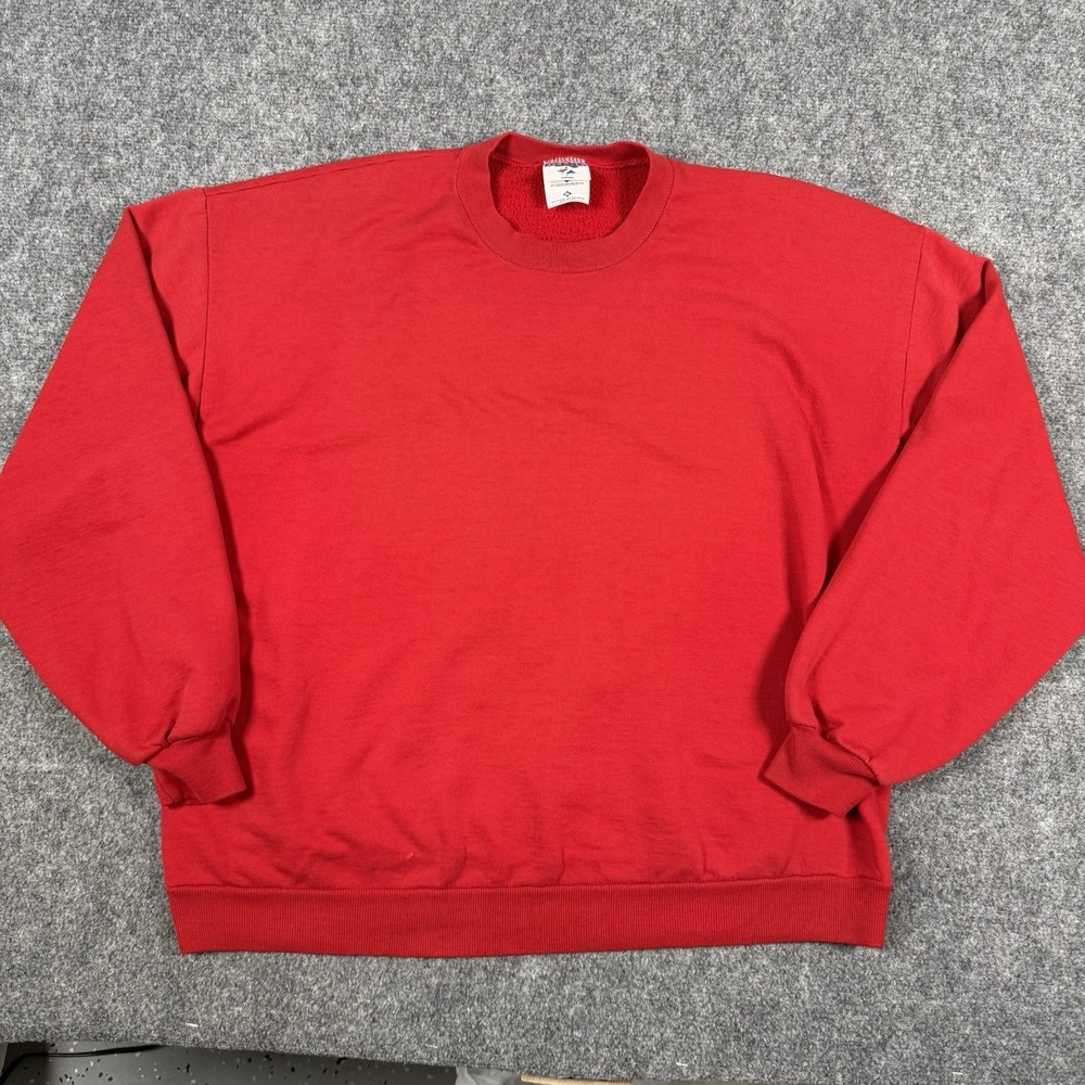 Vintage Jerzees Red Crewneck Sweatshirt Mens XL 2XL Oversized Plain Pullover USA